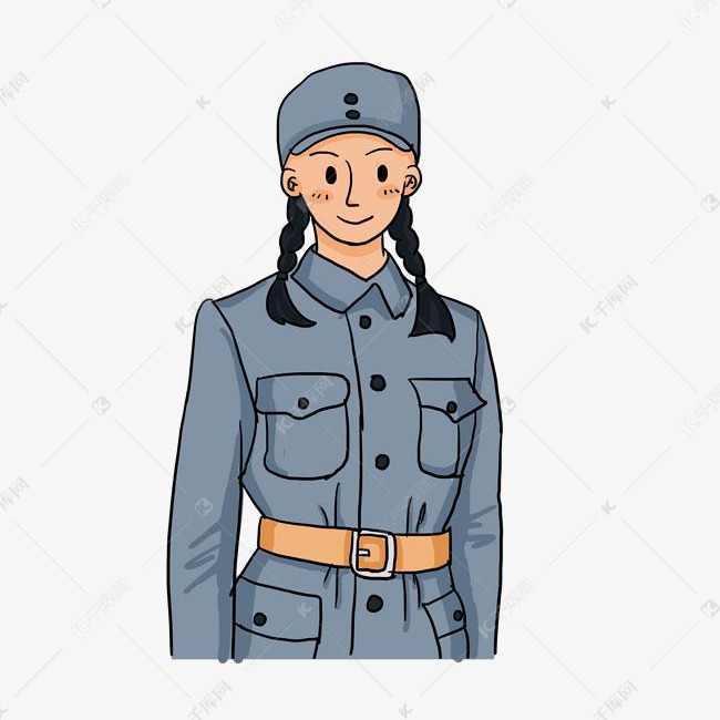 国庆节扎麻花辫的美女八路军卡通