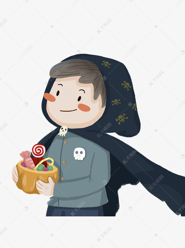 卡通手绘拿着糖果的男孩