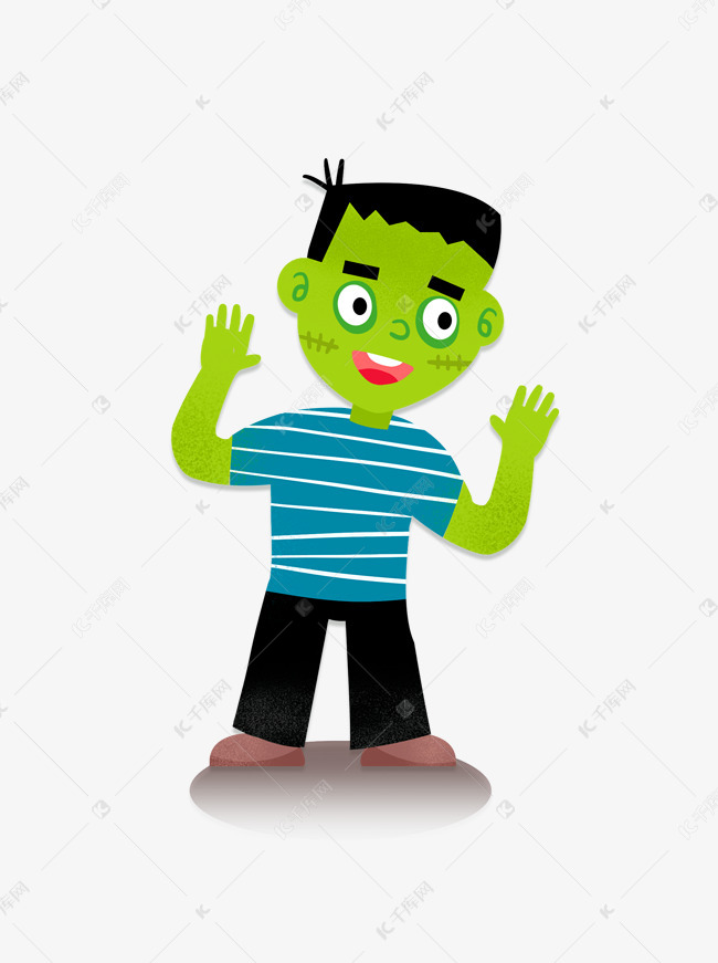 做鬼脸的绿皮肤男孩
