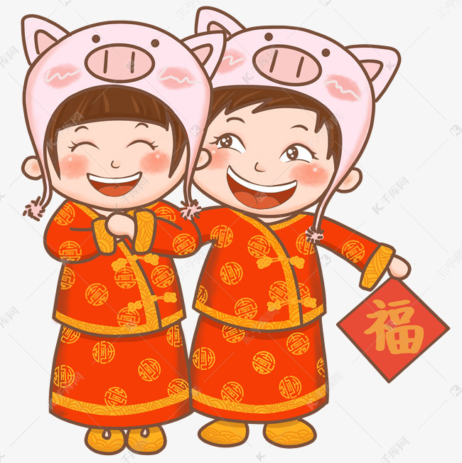 2019年猪年过年好唐装孩子拜年