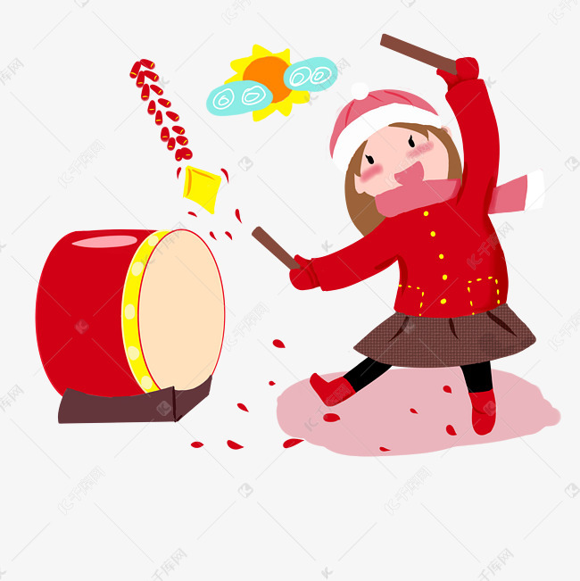 喜迎新春打锣鼓插画