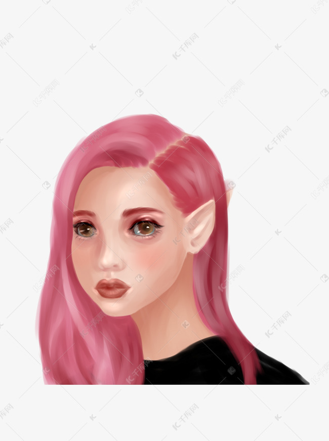 卡通粉色头发的精灵女孩元素