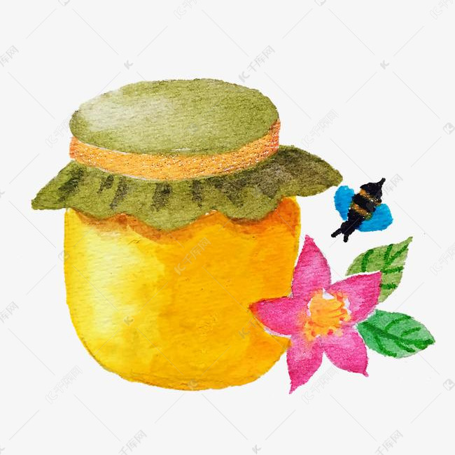 手绘水彩蜂蜜瓶插画