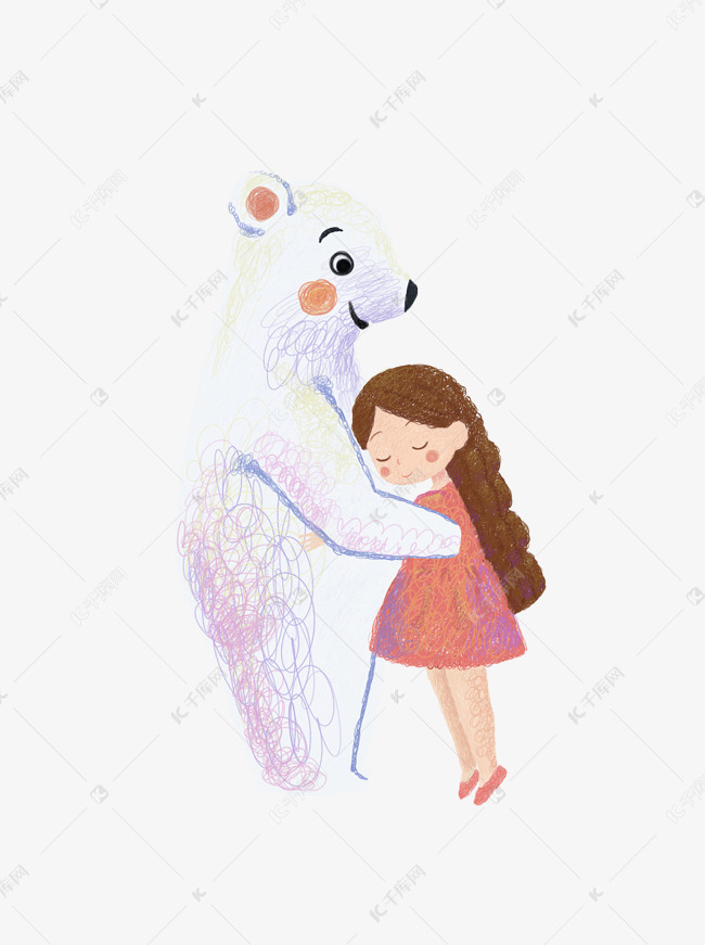 北极熊抱着女孩
