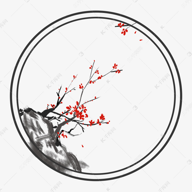 古风花卉梅花圆形边框