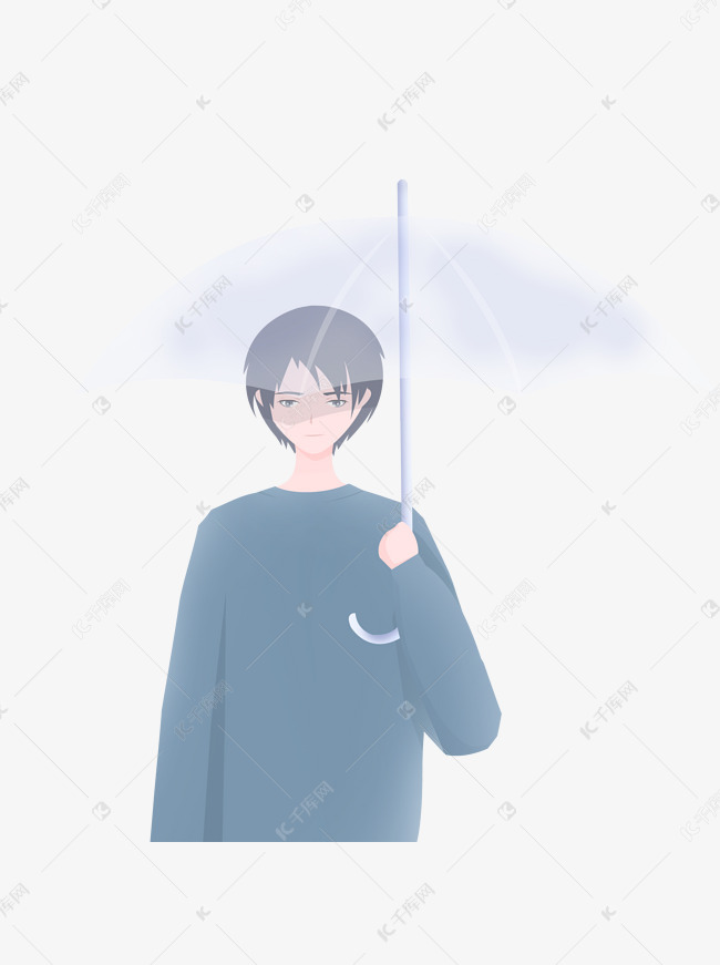 小清新撑伞的男生人物插画