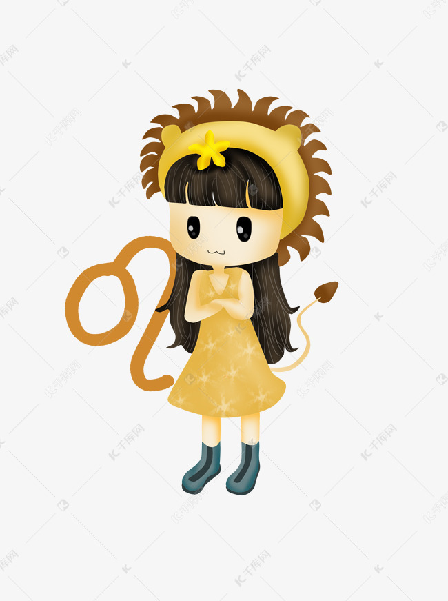 手绘十二星座狮子座可爱卡通女孩