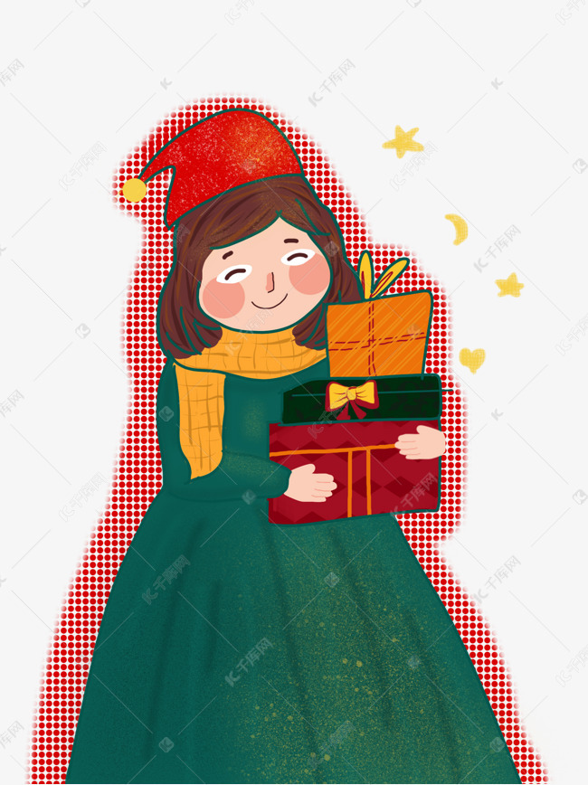 圣诞节抱着礼物的女孩素材图片免费下载-千库网