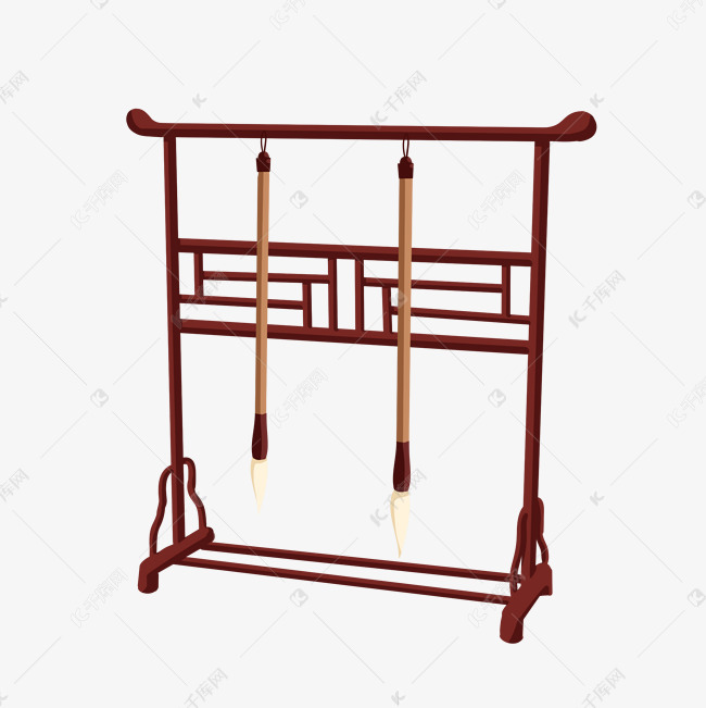 手绘中国风毛笔笔架插画