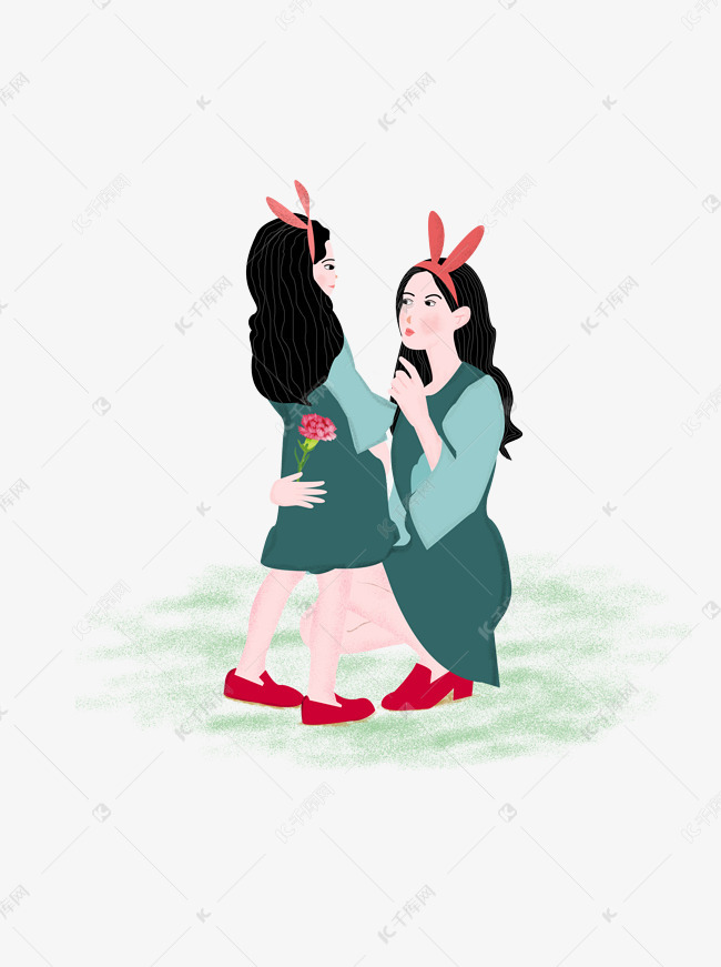 温馨母女可爱亲子装元素原创可商用原创