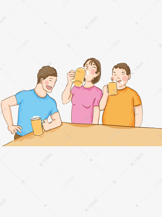 卡通同学聚会喝啤酒元素素材图片免费下载-千库网