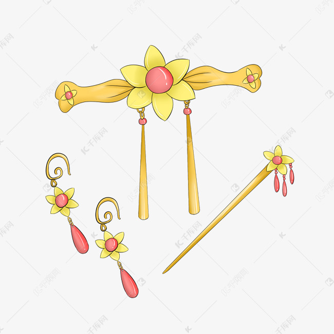 金色珠钗发簪插画