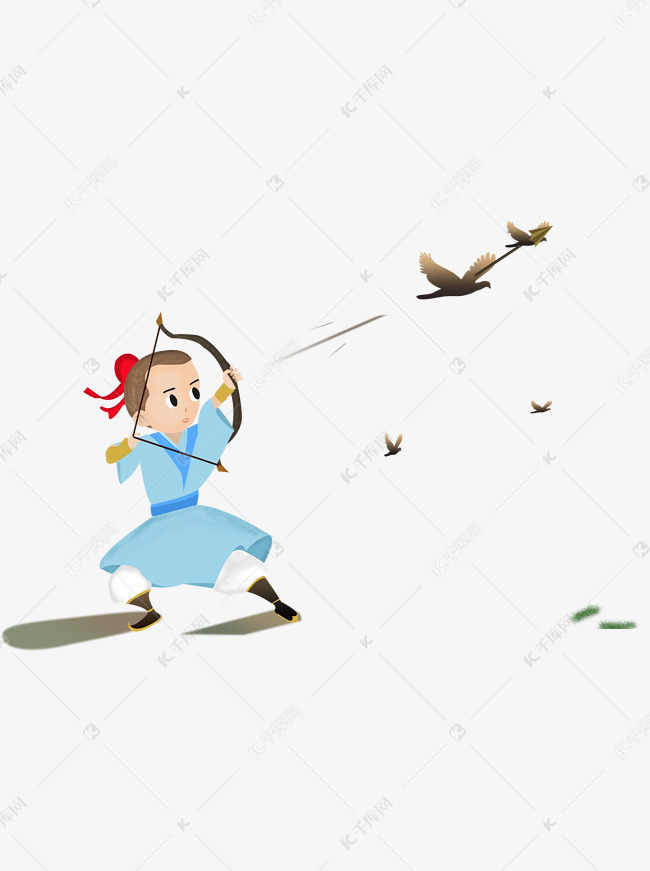 手绘古代男孩射大雁元素