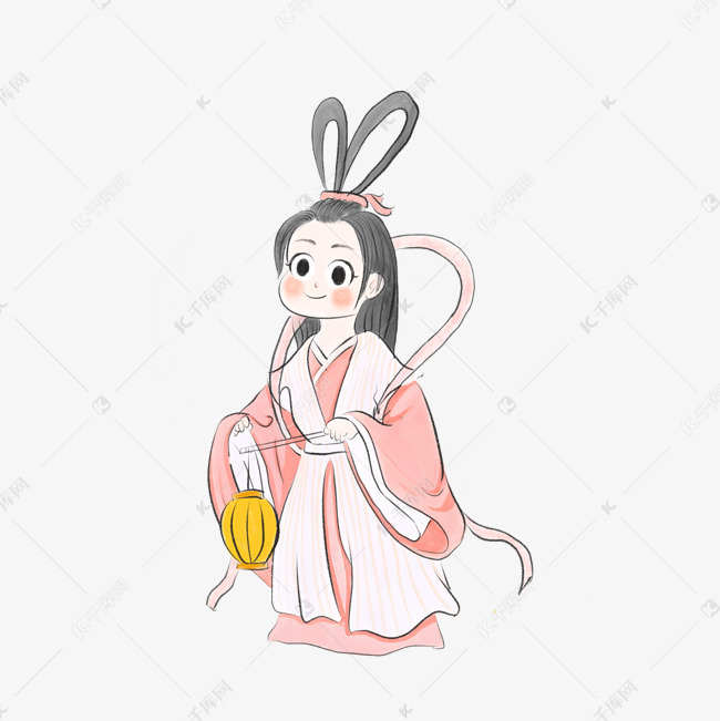 中秋节暖色卡通手绘古代嫦娥古风q版png免扣图插画素材图片免费下载