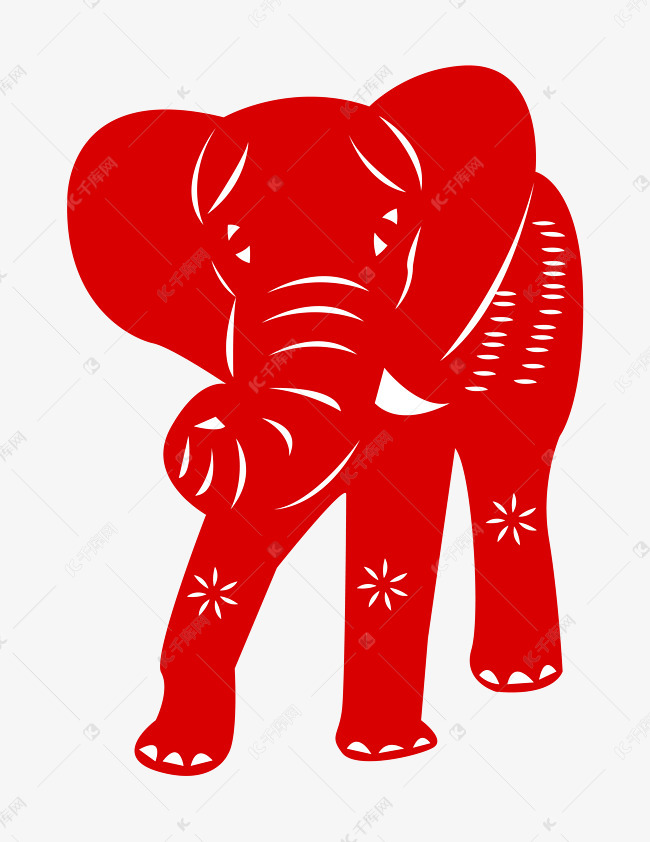 手绘野生大象剪纸