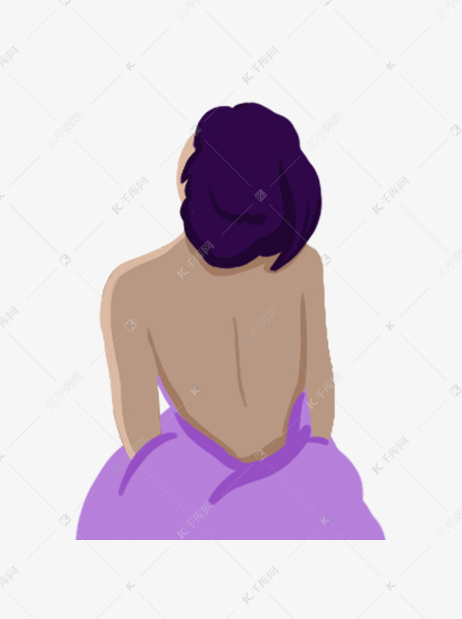 抬头望天的裸背美女背影