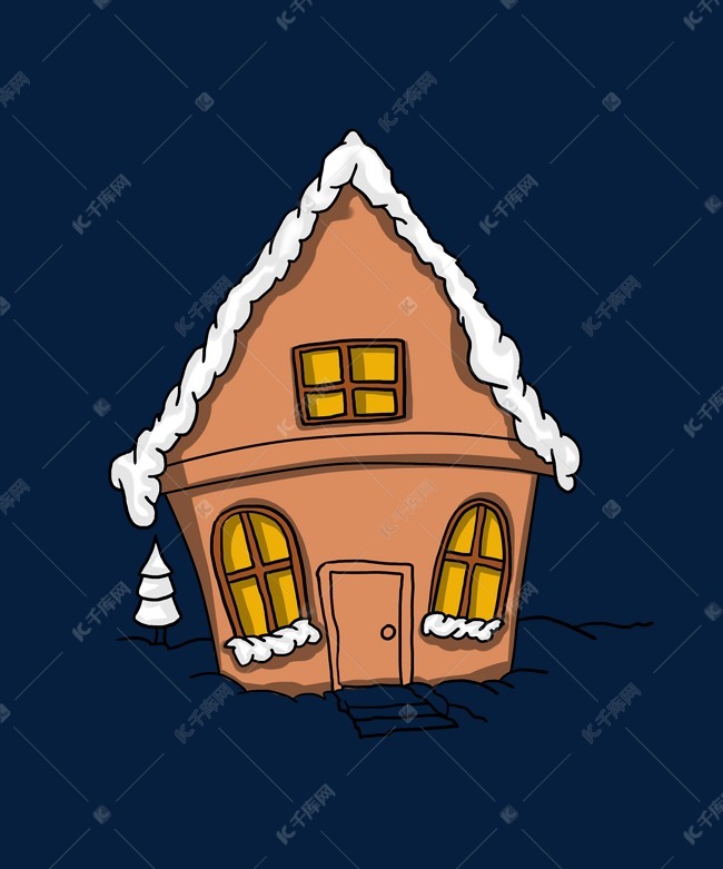 千库网 图片素材 棕色卡通雪屋插画 版权可商用有保障           编号