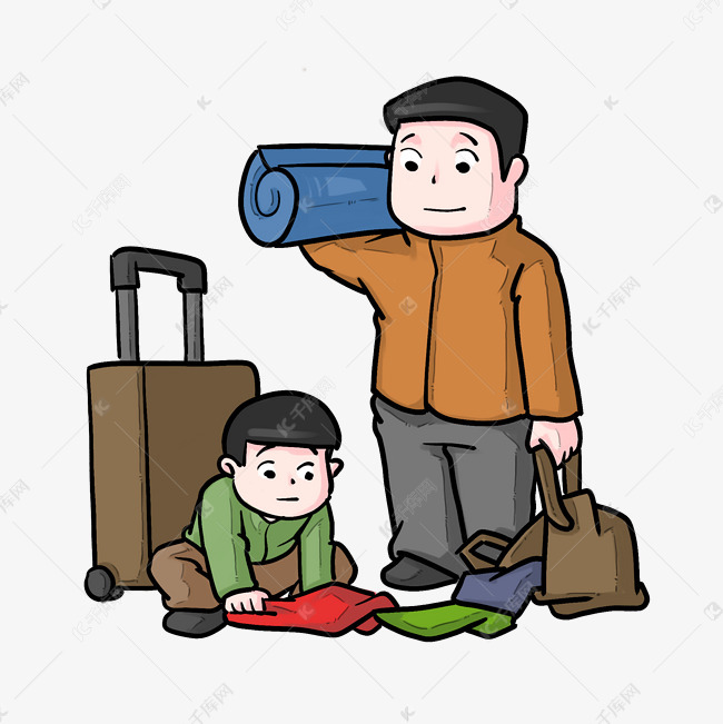 手绘春运整理行李插画