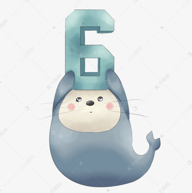 卡通蓝色数字6可爱海豹