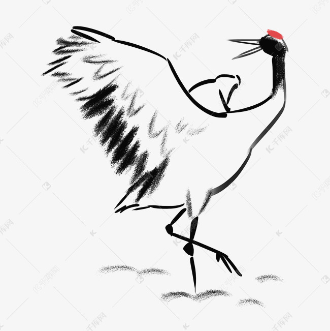水墨站立的仙鹤插画