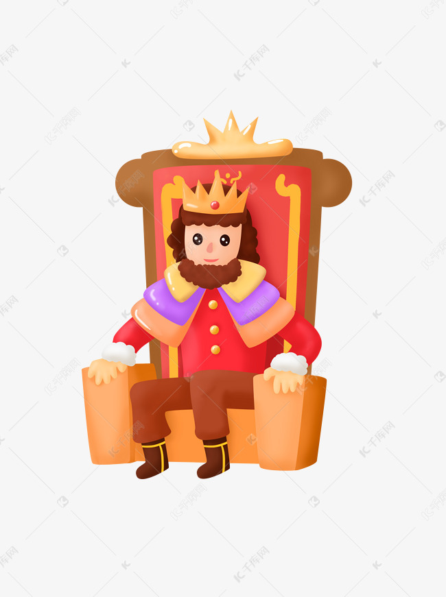 手绘风可爱卡通西方国王坐姿王座