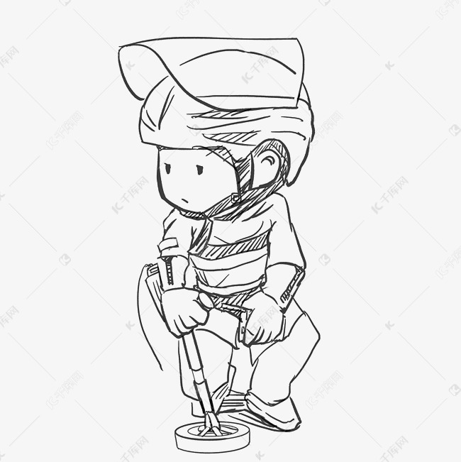 线描军人排毒扫雷插画