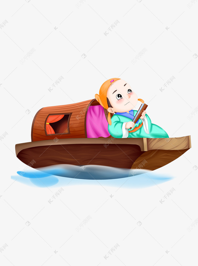 乘船的古代男子q版设计