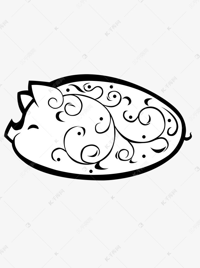 动物猪黑白装饰图案素材