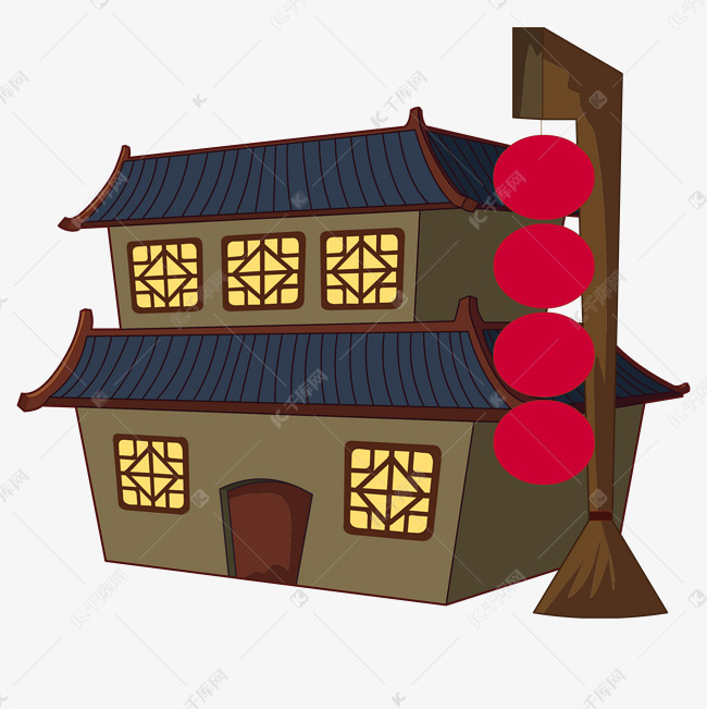 中国古代卡通建筑客栈矢量