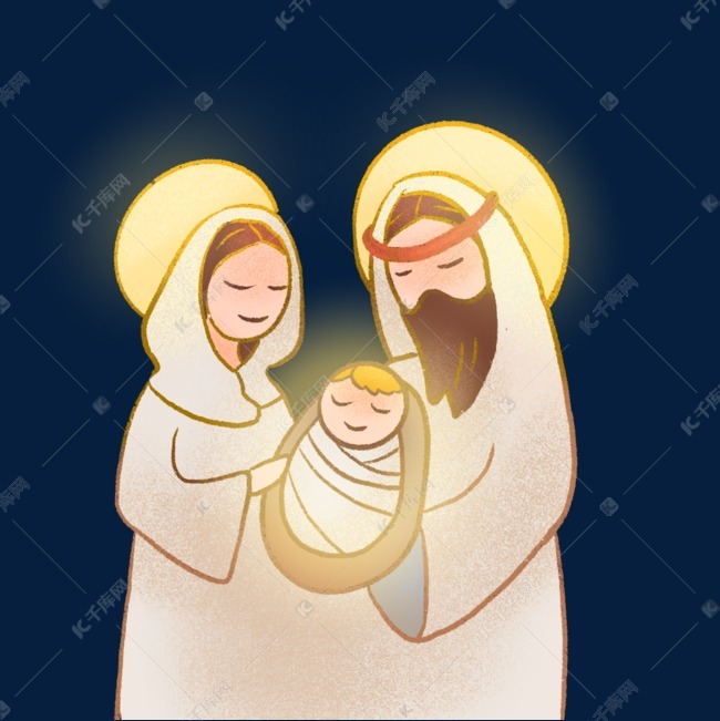 手绘可爱圣诞夜耶稣降世