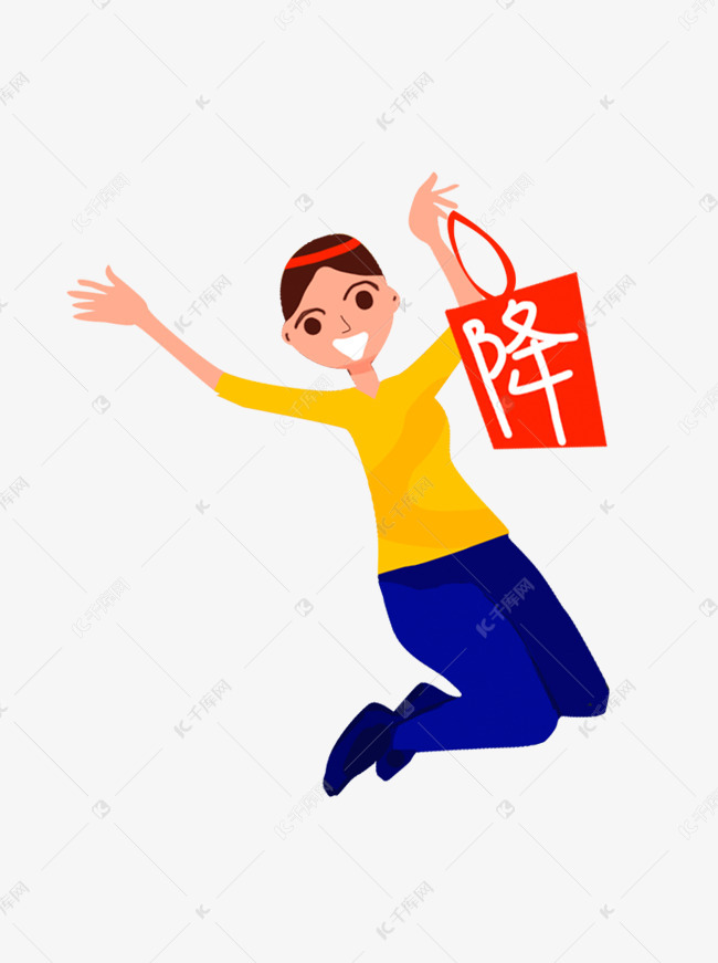 手绘女孩降价宣传元素