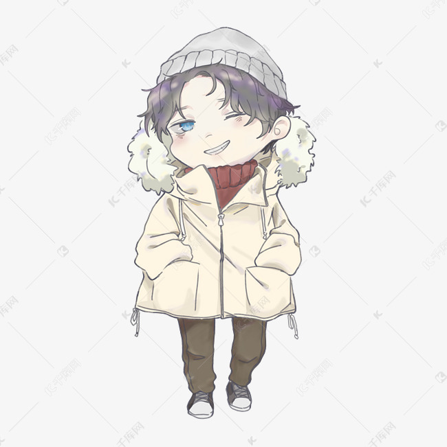 冬季冬日手绘棉衣少年