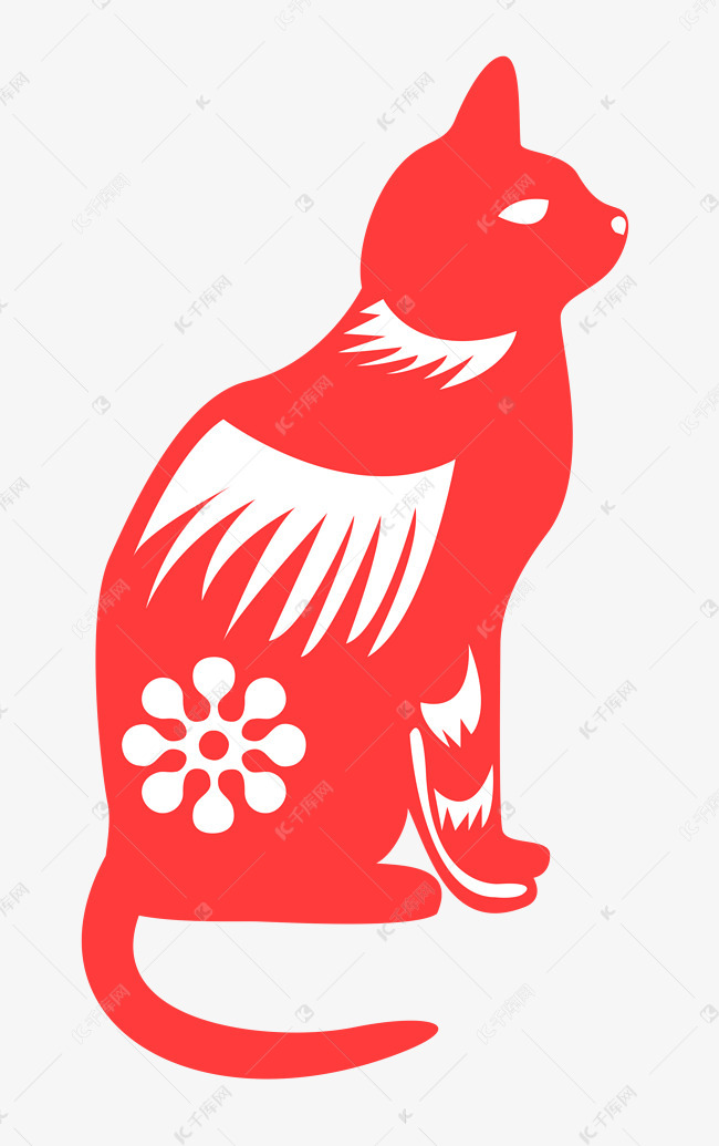 手绘猫咪剪纸插画