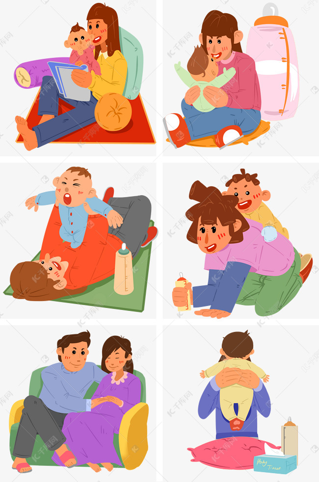 手绘母婴样机插画