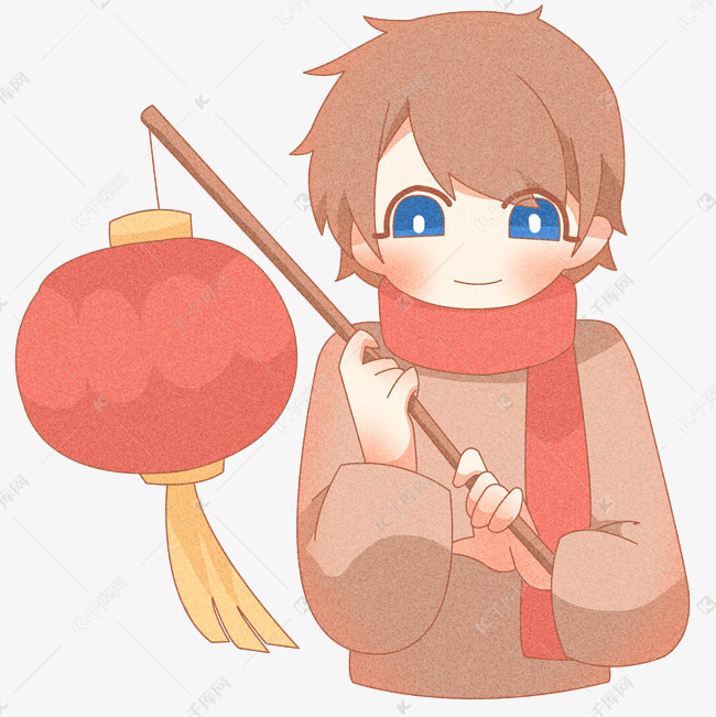 2019春节新年拎灯笼卡通png素材
