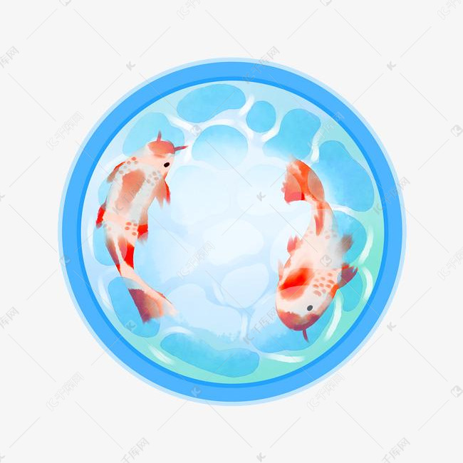 手绘蓝色圆形鱼池