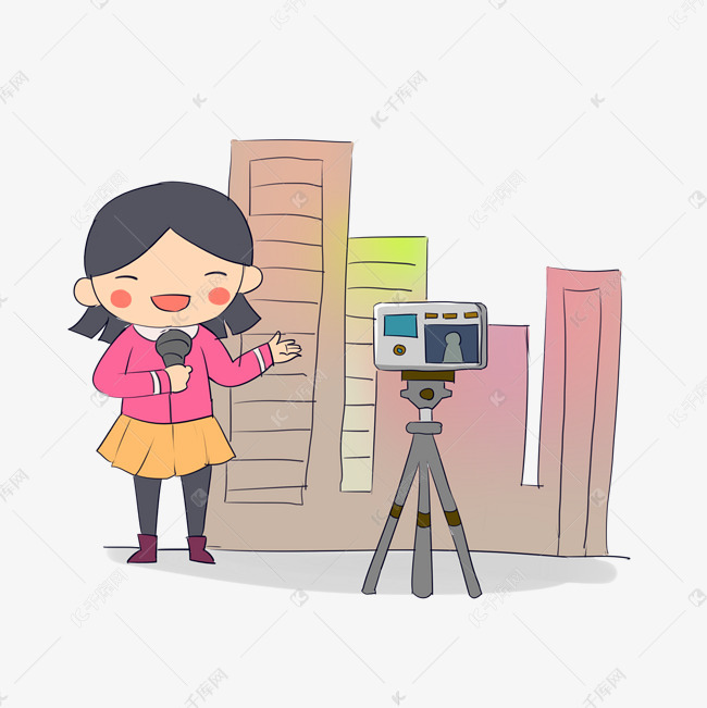 手绘记者人物现场报道插画