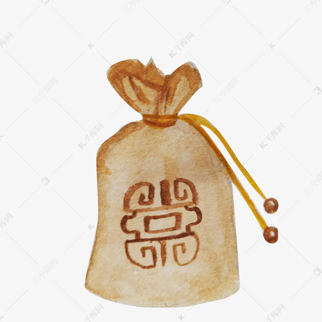 手绘棕色的香囊插画