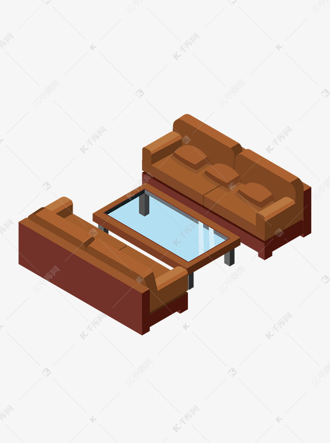 2.5d深棕皮沙发茶几室内家具元素