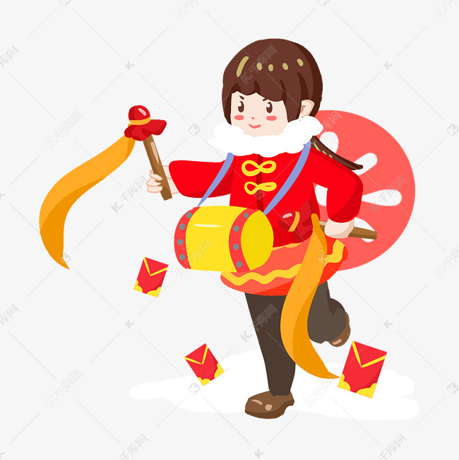 春节敲锣鼓手绘插画