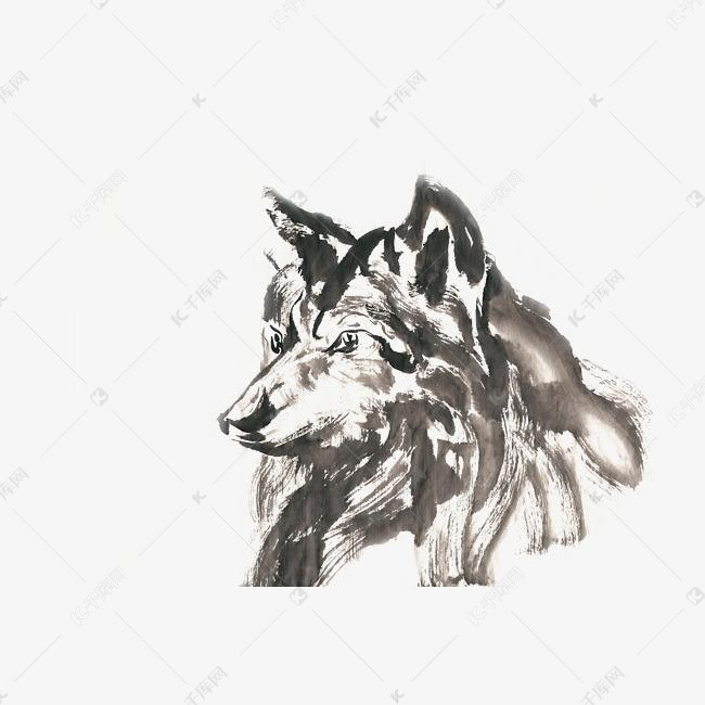 凶狠的狼水墨画png免抠素材