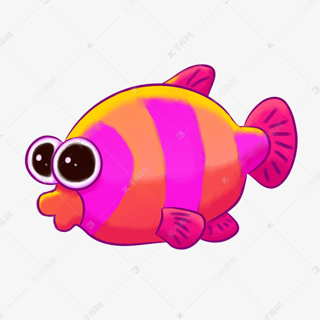 手绘卡通免扣花鱼