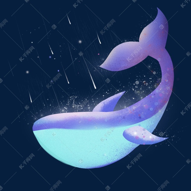 梦幻蓝色鲸鱼和流星雨手绘插画素材图片免费下载_高清psd_千库网(图片编号11154228)