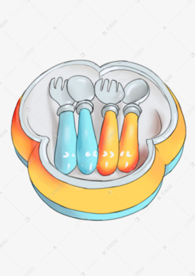 婴儿吃饭的碗具插画