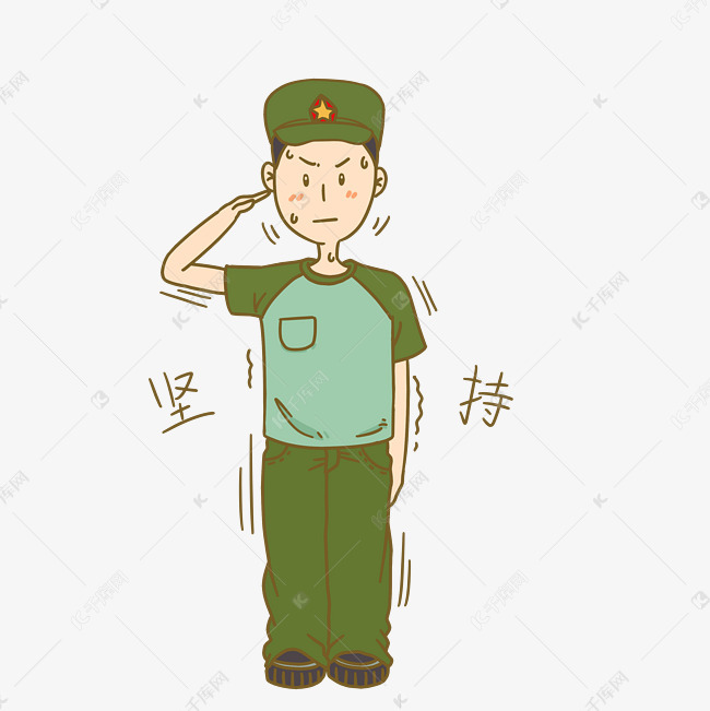 手绘新生男孩军训表情包坚持插画