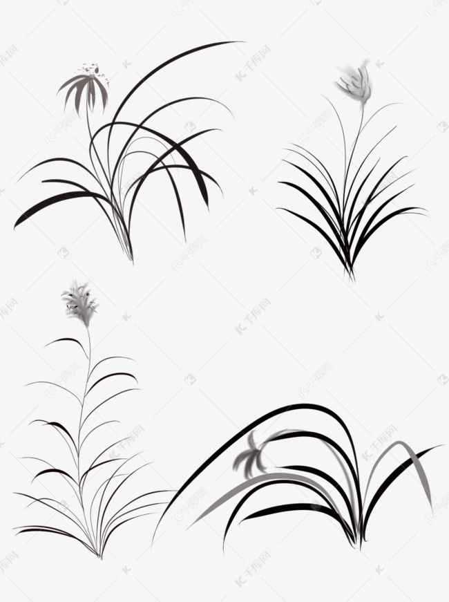 商用手绘古风中国风水墨画植物兰草素材图片免费下载-千库网