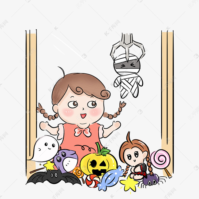 万圣节夹娃娃手绘png素材