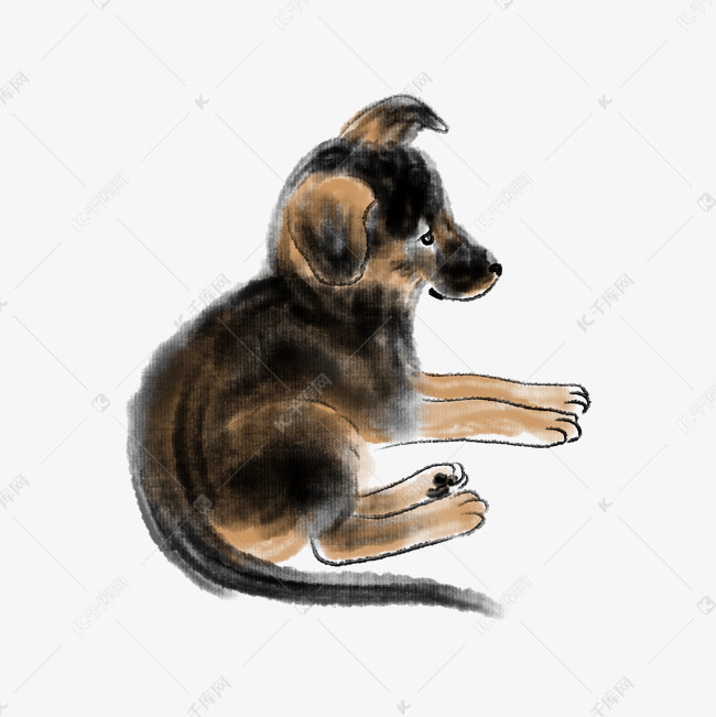 黑色的水墨小狗插画