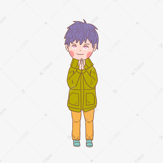 冬季冬日拜佛男孩