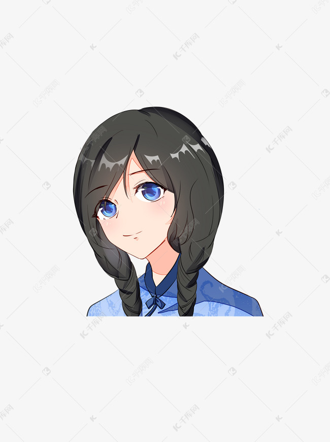 大眼睛麻花辫蓝衣女孩元素素材图片免费下载 高清装饰图案psd 千库网 图片编号